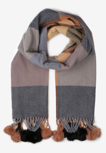 Brązowy Prostokątny Szalik z Kolorowymi Pomponami Komo. Brązowe szaliki i kominy Born2be, bez wzorów, z bawełny. Za 44.99 zł.