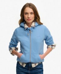 Superdry Bluza z kapturem Essential Logo Zip Half Brushed. Niebieskie bluzy z kapturem Superdry, bez wzorów, z bawełny, z kapturem. Za 379.95 zł.