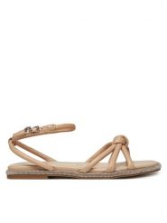 Guess Sandały FLJSLO LEA03 Beżowy. Brązowe sandały Guess, z aplikacjami, ze skóry, bez obcasa, na płaskiej podeszwie, bez zapięcia. Za 359.99 zł.