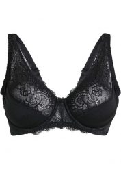 Biustonosz minimizer na fiszbinach. Czarne biustonosze bonprix, bez wzorów, z koronki. Za 69.99 zł.
