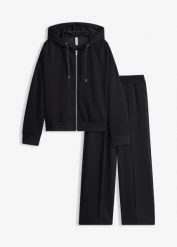 Strój domowy z dzianiny scuba, bluza o skróconej długości. Czarne bluzy bonprix, bez wzorów, z dzianiny, bez ramiączek, z kapturem. Za 209.99 zł.