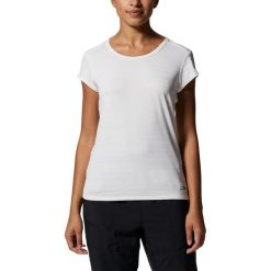 Koszulka sportowa damska Mountain Hardwear Mighty Stripe Short Sleeve z krótkim. Szare t-shirty sportowe MOUNTAIN HARDWEAR, uniwersalny, bez wzorów, bez ramiączek. Za 199.00 zł.