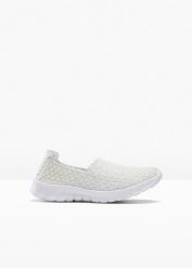 Wygodne buty wsuwane na elastycznej podeszwie. Białe buty sportowe lifestyle bonprix, bez wzorów, bez zapięcia. Za 109.99 zł.