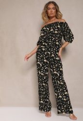 Czarne Spodnie High Waist w Kwiatowy Wzór Zolsedi. Czarne jeansy Renee, l, bez wzorów, z jeansu, eleganckie, z podwyższonym stanem. W wyprzedaży za 39.99 zł.