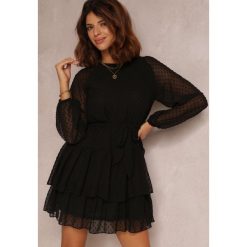 Czarna Sukienka Dimplesky. Czarne sukienki Renee, s, bez wzorów, z tkaniny, bez kołnierzyka, bez ramiączek, mini, rozkloszowane. W wyprzedaży za 59.99 zł.