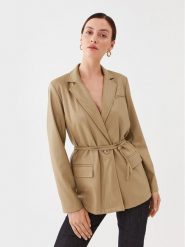 TWINSET Marynarka 232TP2901 Beżowy Regular Fit. Brązowe marynarki i żakiety Twinset, bez wzorów, ze skóry, bez ramiączek. Za 759.99 zł.