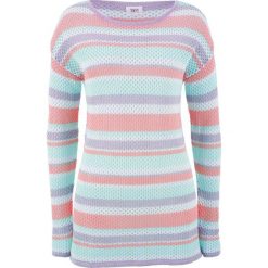 Sweter w siatkowy wzór bonprix pastelowy miętowy - jasnoróżowy cukierkowy w paski. Białe swetry bonprix, w paski. Za 49.99 zł.