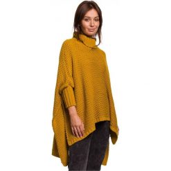 Asymetryczny sweter jak ponczo z golfem. Swetry BE Knit, uniwersalny, bez wzorów, ze splotem, bez ramiączek. Za 249.00 zł.