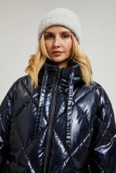 Pikowana metaliczna kurtka z kapturem grantowa. Kurtki MOODO, s, bez wzorów, z poliesteru, z kapturem. W wyprzedaży za 149.99 zł.