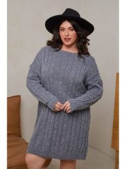 Curvy Lady Sukienka dzianinowa w kolorze szarym rozmiar: 48/50. Szare sukienki Curvy Lady, bez wzorów, z dzianiny, klasyczne, bez kołnierzyka, bez ramiączek, midi. Za 132.67 zł.