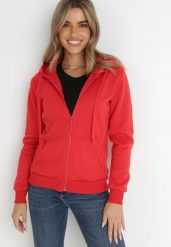 Czerwona Bluza z Kapturem Zapinana na Suwak Bran. Czerwone bluzy Born2be, l, bez wzorów, z materiału, eleganckie, bez ramiączek, z kapturem. W wyprzedaży za 42.49 zł.