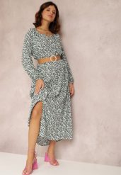 Biało-Zielona Sukienka Hyrathe. Zielone sukienki Renee, l, z aplikacjami, z tkaniny, eleganckie, bez kołnierzyka, bez ramiączek, maxi. W wyprzedaży za 63.99 zł.