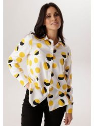 Aniston Bluzka w kolorze czarno-biało-żółtym rozmiar: 42. Białe bluzki Aniston, bez wzorów, z wiskozy, bez kołnierzyka, bez ramiączek. Za 173.99 zł.