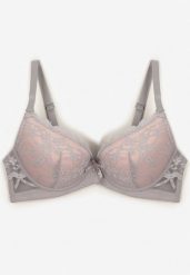 Szaro-Różowy Biustonosz Push Up Ozdobiony Koronką Nalisse. Szare biustonosze Born2be, bez wzorów, z koronki. W wyprzedaży za 33.99 zł.