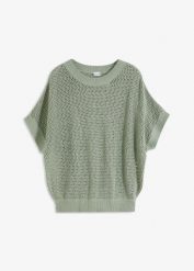 Sweter oversize z mieszanki bawełny. Zielone swetry bonprix, bez wzorów, z bawełny, eleganckie, bez ramiączek. Za 82.99 zł.