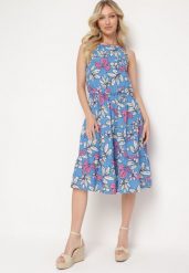 Niebieska Sukienka Mennotia. Niebieskie sukienki Born2be, na co dzień, l, bez wzorów, eleganckie, bez kołnierzyka, bez ramiączek, midi, proste. W wyprzedaży za 82.49 zł.