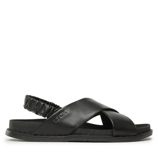 Sandały Lasocki. Czarne sandały Lasocki, bez wzorów, bez obcasa, na płaskiej podeszwie, bez zapięcia. Za 179.99 zł.