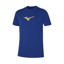 T-shirt Mizuno Athletics Rb. Niebieskie t-shirty Mizuno, bez wzorów, sportowe, bez kołnierzyka, bez ramiączek. Za 172.50 zł.