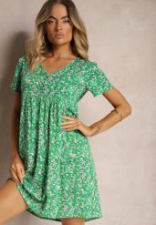 Zielona Sukienka na Lato z Wiskozy w Geometryczny Print Yenivia. Zielone sukienki Renee, na imprezę, l, bez wzorów, z wiskozy, eleganckie, bez kołnierzyka, bez ramiączek. W wyprzedaży za 41.99 zł.