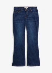 Dżinsy dzwony, mid waist. Niebieskie jeansy bonprix, bez wzorów, z jeansu. Za 119.99 zł.