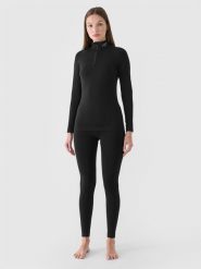 4F Bielizna termoaktywna bezszwowa z wełną Merino (dół) damska - czarna M/L. Czarna bielizna termoaktywna damska 4f, bez wzorów, z dzianiny, bez ramiączek. Za 299.99 zł.