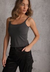 Szary Top z Wiskozy na Podwójnych Ramiączkach Indrea. Szare topy Renee, m, bez wzorów, z jeansu, klasyczne, bez kołnierzyka, bez ramiączek. Za 59.99 zł.