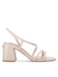 Nine West Sandały WFA2642-1 Beżowy. Brązowe sandały Nine West, bez wzorów, ze skóry, bez obcasa, na słupku, bez zapięcia. Za 199.99 zł.