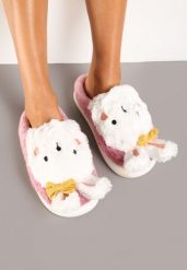 Różowe Kapcie na Płaskiej Podeszwie Ozdobione Króliczkiem 3D Temiena. Czerwone kapcie Renee, bez wzorów, z dresówki. Za 34.99 zł.