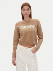 DKNY Sweter DJ4R0424 Beżowy Regular Fit. Brązowe swetry DKNY, s, bez wzorów, z bawełny, bez ramiączek. Za 219.99 zł.