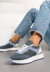 Niebieskie Sneakersy z Siateczkową Cholewką Saramis. Niebieskie buty sportowe lifestyle Renee, bez wzorów, z jeansu, sportowe, bez zapięcia. W wyprzedaży za 83.99 zł.