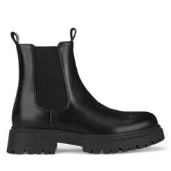 Sztyblety JENNY. Czarne botki Jenny, bez wzorów, bez obcasa, na płaskiej podeszwie, bez zapięcia. Za 111.99 zł.