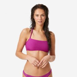 Góra kostiumu kąpielowego damska Decathlon Laura Folk. Fioletowe bikini Decathlon, bez wzorów, z elastanu, sportowe. Za 59.99 zł.