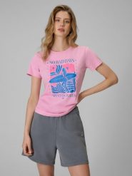 4F T-shirt regular z nadrukiem damski - różowy XL. Czerwone t-shirty 4f, xl, bez wzorów, z bawełny, bez kołnierzyka, bez ramiączek. W wyprzedaży za 39.99 zł.