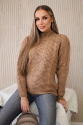 Sweter wkładany przez głowę camelowy. Swetry KESI, l, bez wzorów, z wełny, plus size, bez ramiączek. Za 150.97 zł.