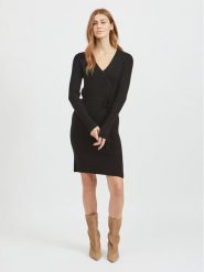 Vila Sukienka dzianinowa 14065547 Czarny Regular Fit. Czarne sukienki Vila, s, bez wzorów, z dzianiny, bez kołnierzyka, bez ramiączek. Za 249.99 zł.