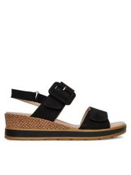 Caprice Sandały 9-28753-42 Czarny. Czarne sandały Caprice, bez wzorów, z nubiku, bez obcasa, na koturnie, bez zapięcia. Za 206.99 zł.
