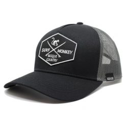 Czapka Trucker - 5 paneli / Recykling / Dorośli / Jeden rozmiar (Czarny/Ołów). Szare czapki z daszkiem SURF MONKEY, z aplikacjami, z bawełny. Za 159.95 zł.