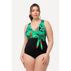 Damski Strój kąpielowy dekolt typu halter miękkie miseczki wiązanie. Czarne stroje jednoczęściowe Ulla Popken, bez wzorów, z elastanu, sportowe. Za 294.99 zł.
