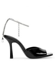 Eva Minge Sandały STEPHANIE-V1051L-01 Czarny. Czarne sandały Eva Minge, bez wzorów, z lakierowanej skóry, bez obcasa, na szpilce, bez zapięcia. Za 399.99 zł.