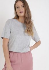 Jasnoszary T-shirt Keatris. Szare t-shirty Born2be, l, bez wzorów, z bawełny, bez kołnierzyka, bez ramiączek. W wyprzedaży za 25.49 zł.