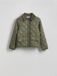 Kurtka oversize z kołnierzem - zielony. Zielone kurtki Reserved, l, bez wzorów, z tkaniny, bez kaptura. Za 199.99 zł.