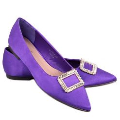 PA1 Baleriny eleganckie z kamieniami Lorella Purple fioletowe. Fioletowe baleriny PA1, bez wzorów, z materiału, eleganckie, bez obcasa, bez zapięcia. Za 90.49 zł.