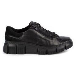 WASAK Półbuty damskie sneakersy skórzane 0663W czarne. Czarne półbuty wsuwane na jesień, bez wzorów, ze skóry, bez obcasa. Za 423.31 zł.