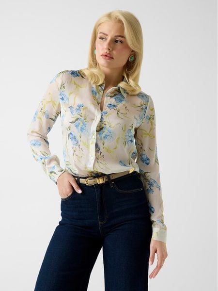 Guess Koszula W6RH73 WDW82 Biały Regular Fit. Białe koszule Guess, xs, z aplikacjami, z syntetyku, bez kołnierzyka, bez ramiączek. Za 292.99 zł.
