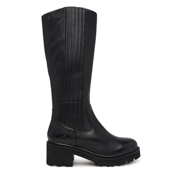 Kozaki Josef Seibel. Czarne kozaki Josef Seibel, bez wzorów, bez obcasa, na słupku, bez zapięcia. Za 649.99 zł.