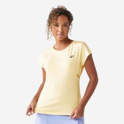 Koszulka tenisowa damska Artengo Dry z okrągłym dekoltem. Żółte t-shirty sportowe ARTENGO, xl, bez wzorów, z elastanu, bez ramiączek, tenisowe. Za 59.99 zł.