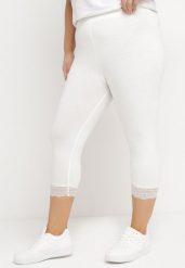 Białe Spodnie Bawełniane Legginsy 3/4 z Koronką Amaratna. Białe legginsy Born2be, bez wzorów, z bawełny, eleganckie. W wyprzedaży za 21.24 zł.