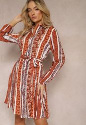 Brązowa Wiskozowa Sukienka Koszulowa z Paskiem w Talii Rozkloszowana Urdiasa. Brązowe sukienki Renee, na co dzień, m, bez wzorów, z wiskozy, eleganckie, bez kołnierzyka, bez ramiączek, mini, dopasowane. W wyprzedaży za 63.99 zł.