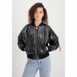 DAMSKA KURTKA BOMBERKA Alpha Industries MA-1 OS Metallic BEZ KAPTURA CZARNA. Czarne kurtki do biegania Alpha Industries, l, bez wzorów, bez kaptura, do biegania. Za 799.00 zł.