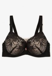 Czarno-Beżowy Koronkowy Biustonosz o Kroju Full Cup z Ozdobną Kokardką Doriri. Czarne biustonosze Renee, bez wzorów, z koronki. W wyprzedaży za 31.99 zł.